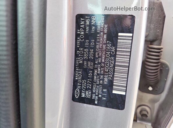 KMHLL4DG3SU041667 2025 HYUNDAI ELANTRA Silver VIN კოდის სტიკერის ხედი