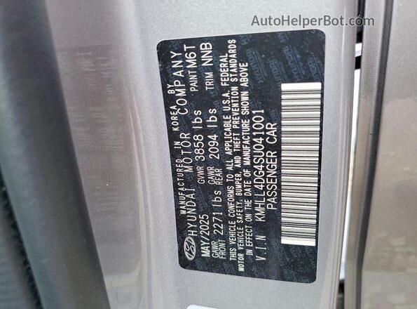 KMHLL4DG4SU041001 2025 HYUNDAI ELANTRA Silver VIN կոդի պիտակի տեսք