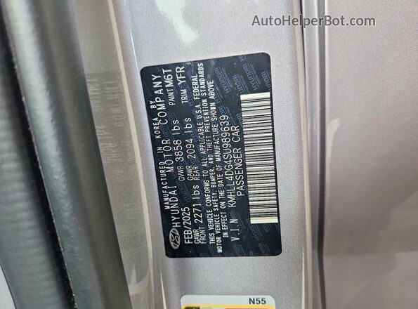KMHLL4DG4SU989639 2025 HYUNDAI ELANTRA Silver Вид наклейки з VIN-кодом