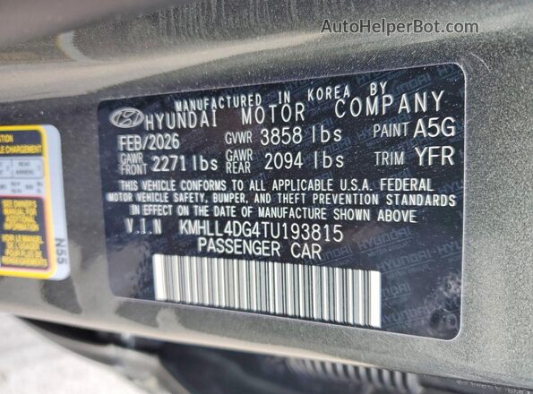 KMHLL4DG4TU193815 2026 HYUNDAI ELANTRA Charcoal Вид наклейки з VIN-кодом