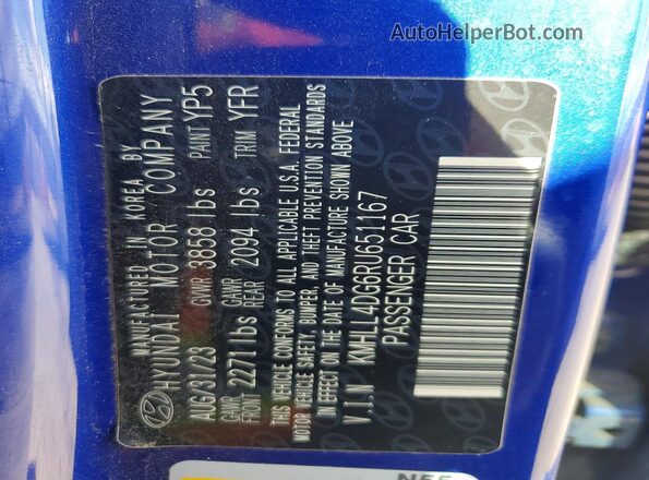 KMHLL4DG6RU651167 2024 HYUNDAI ELANTRA Blue Vista de la etiqueta del VIN