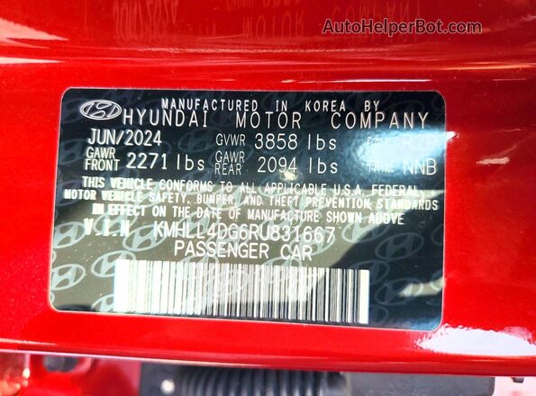 KMHLL4DG6RU831667 2024 HYUNDAI ELANTRA Red ძრავის განყოფილების ხედი