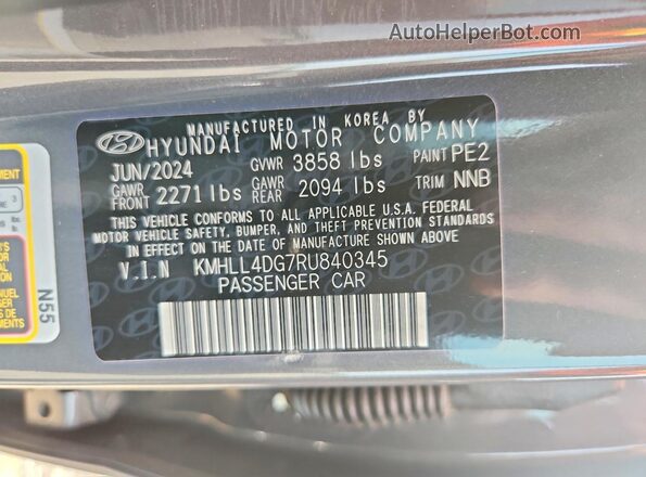 KMHLL4DG7RU840345 2024 HYUNDAI ELANTRA Gray Вид підкапотного простору