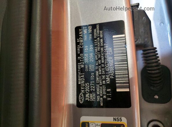 KMHLL4DG7SU062697 2025 HYUNDAI ELANTRA Silver VIN კოდის სტიკერის ხედი