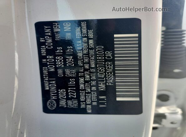KMHLL4DG8TU181070 2026 HYUNDAI ELANTRA White Вид наклейки з VIN-кодом