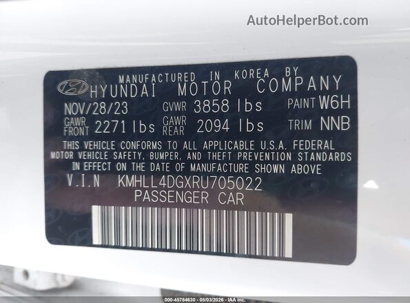 KMHLL4DGXRU705022 2024 HYUNDAI ELANTRA White ძრავის განყოფილების ხედი