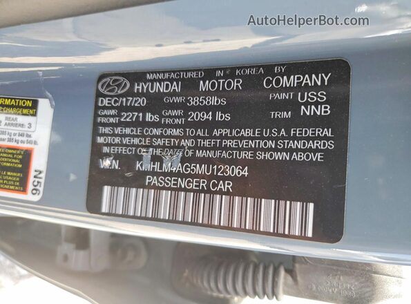 KMHLM4AG5MU123064 2021 HYUNDAI ELANTRA Gray Vista del compartimento del motor