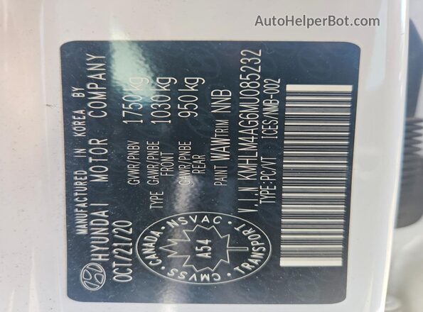 KMHLM4AG6MU085232 2021 HYUNDAI ELANTRA White Engine compartment view