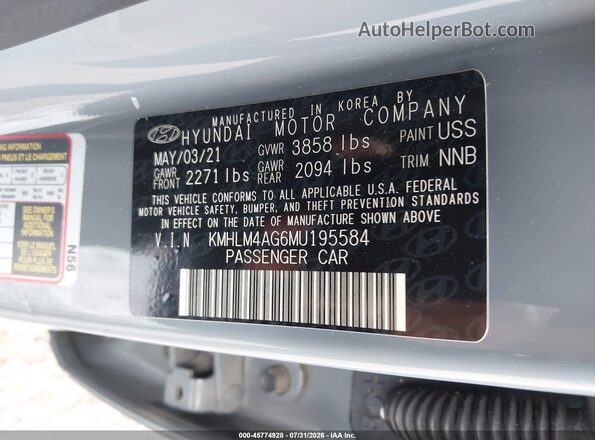 KMHLM4AG6MU195584 2021 HYUNDAI ELANTRA Gray Շարժիչի բաժամունքի տեսք