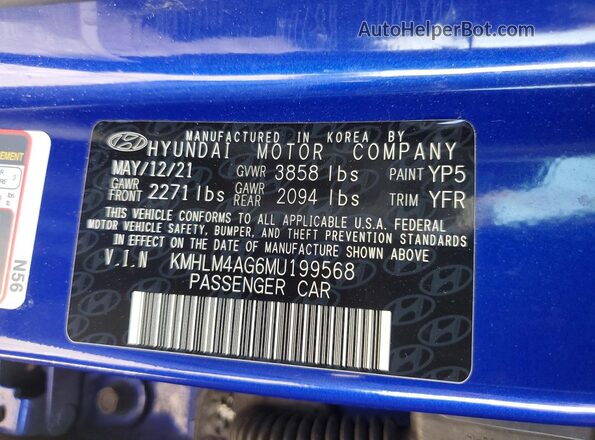 KMHLM4AG6MU199568 2021 HYUNDAI ELANTRA Blue VIN sticker view