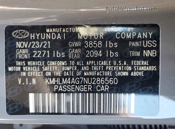 KMHLM4AG7NU286560 2022 HYUNDAI ELANTRA Бирюзовый Вид подкапотного пространства
