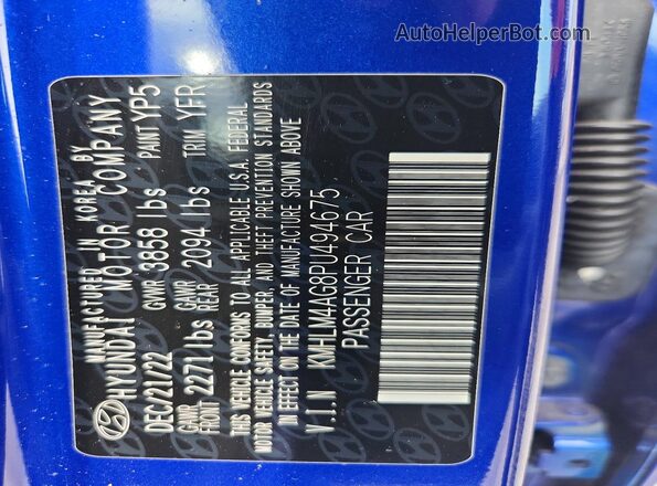 KMHLM4AG8PU494675 2023 HYUNDAI ELANTRA Blue Вид наклейки з VIN-кодом