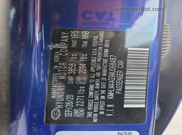 KMHLM4AG9MU068487 2021 HYUNDAI ELANTRA Blue VIN sticker view