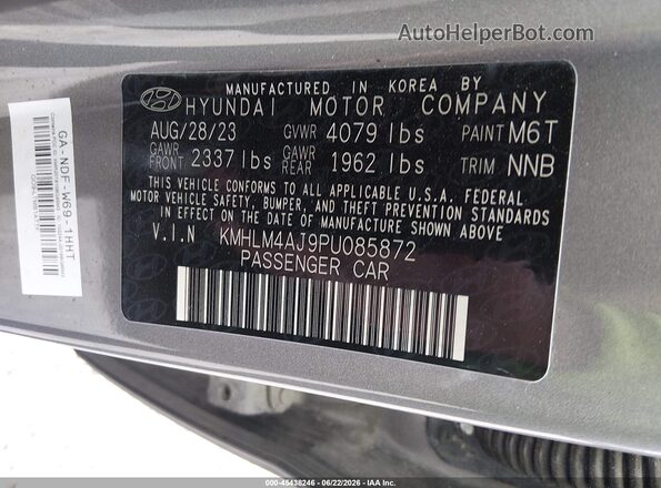 KMHLM4AJ9PU085872 2023 HYUNDAI ELANTRA HYBRID Gray Вид підкапотного простору