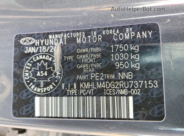 KMHLM4DG2RU737153 2024 HYUNDAI ELANTRA Gray Vista de la etiqueta del VIN