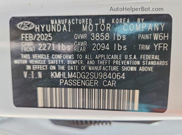 KMHLM4DG2SU984064 2025 HYUNDAI ELANTRA White Շարժիչի բաժամունքի տեսք