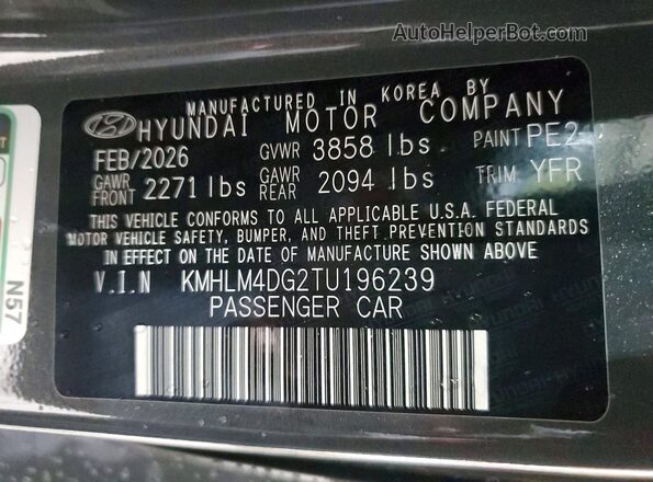 KMHLM4DG2TU196239 2026 HYUNDAI ELANTRA Gray VIN կոդի պիտակի տեսք