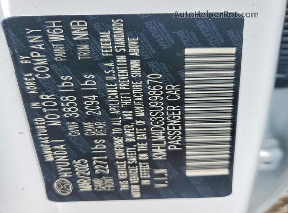 KMHLM4DG3SU998670 2025 HYUNDAI ELANTRA White Widok komory silnika