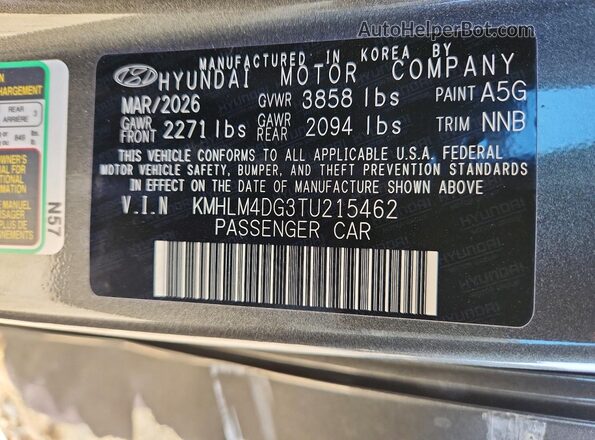 KMHLM4DG3TU215462 2026 HYUNDAI ELANTRA Gray Widok komory silnika