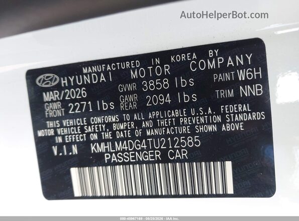 KMHLM4DG4TU212585 2026 HYUNDAI ELANTRA White Widok komory silnika