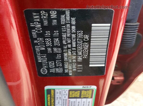 KMHLM4DG6SU071663 2025 HYUNDAI ELANTRA Red Widok komory silnika