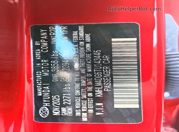 KMHLM4DG6TU143446 2026 HYUNDAI ELANTRA Red VIN sticker view