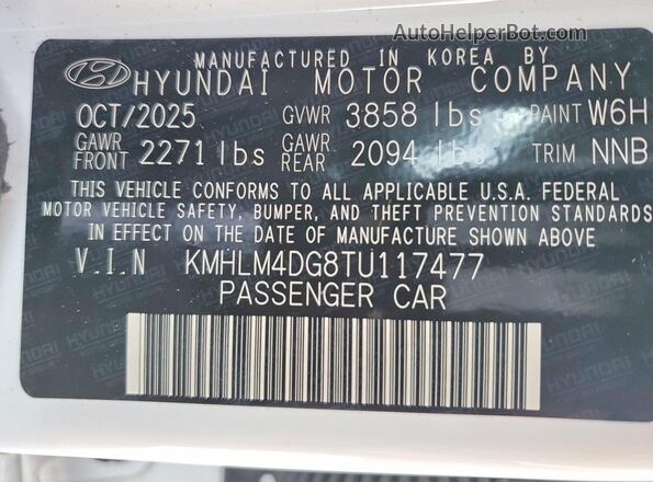 KMHLM4DG8TU117477 2026 HYUNDAI ELANTRA Белый Вид подкапотного пространства