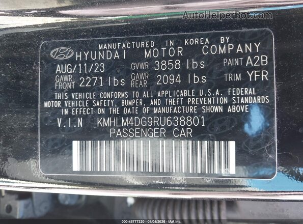 KMHLM4DG9RU638801 2024 HYUNDAI ELANTRA Black Vista del compartimento del motor
