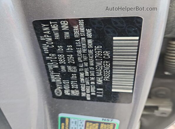 KMHLN4AG2MU179976 2021 HYUNDAI ELANTRA Gray Vista de la etiqueta del VIN