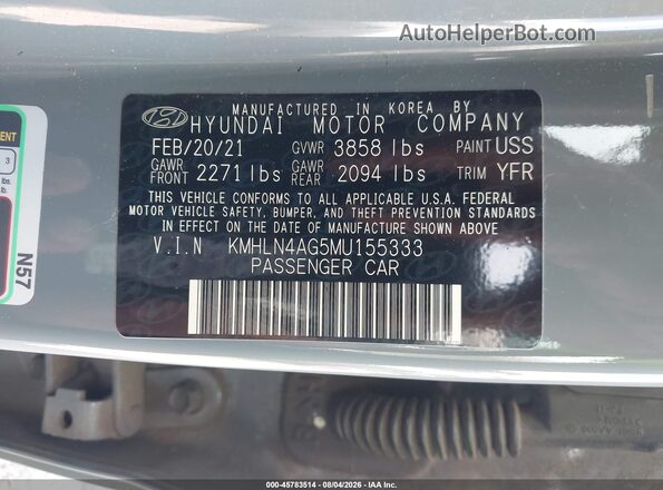 KMHLN4AG5MU155333 2021 HYUNDAI ELANTRA Gray Շարժիչի բաժամունքի տեսք