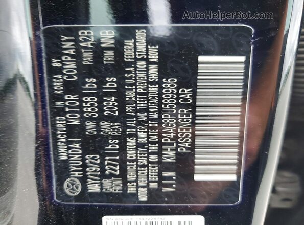 KMHLP4AG8PU589986 2023 HYUNDAI ELANTRA Black VIN კოდის სტიკერის ხედი