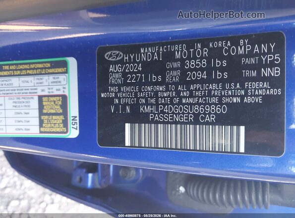 KMHLP4DG0SU869860 2025 HYUNDAI ELANTRA Blue Շարժիչի բաժամունքի տեսք
