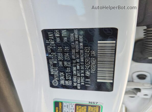 KMHLP4DG2RU741453 2024 HYUNDAI ELANTRA White VIN კოდის სტიკერის ხედი