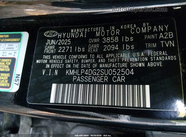 KMHLP4DG2SU052504 2025 HYUNDAI ELANTRA Black Շարժիչի բաժամունքի տեսք