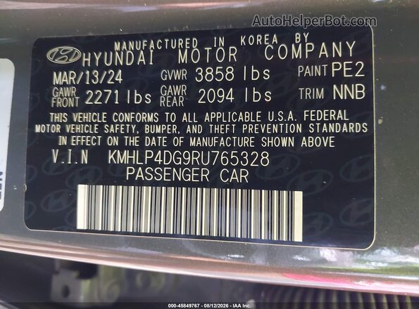 KMHLP4DG9RU765328 2024 HYUNDAI ELANTRA Gray Engine compartment view