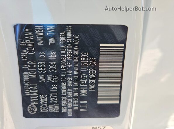 KMHLP4DGXTU161892 2026 HYUNDAI ELANTRA White Vista del compartimento del motor