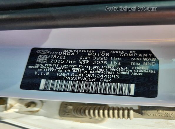 KMHLR4AF0NU244093 2022 HYUNDAI ELANTRA White ძრავის განყოფილების ხედი