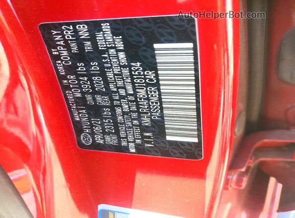 KMHLR4AF8MU181534 2021 HYUNDAI ELANTRA Red Engine compartment view