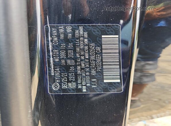KMHLR4AF9NU305456 2022 HYUNDAI ELANTRA Black Widok naklejki z numerem VIN