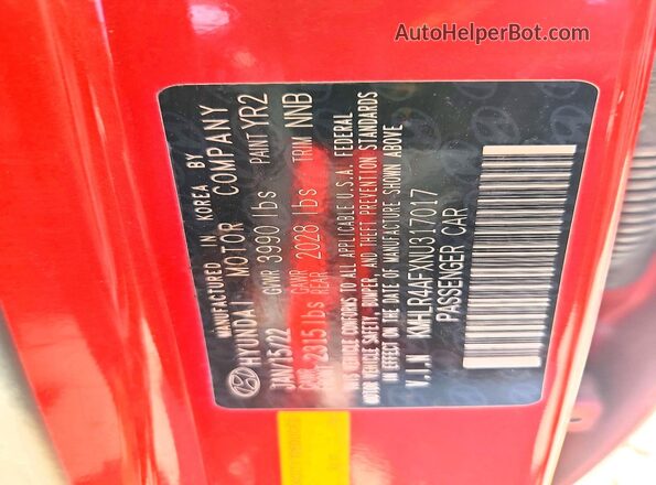 KMHLR4AFXNU317017 2022 HYUNDAI ELANTRA Красный Вид подкапотного пространства