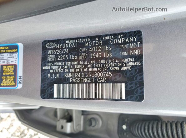 KMHLR4DF2RU800745 2024 HYUNDAI ELANTRA Gray Շարժիչի բաժամունքի տեսք