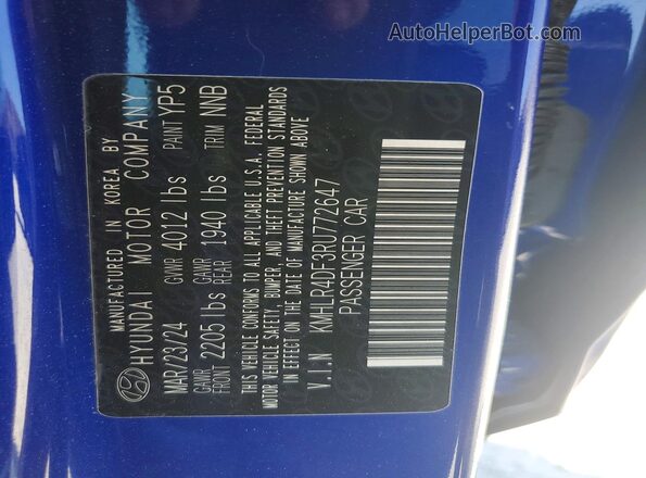 KMHLR4DF3RU772647 2024 HYUNDAI ELANTRA Blue VIN կոդի պիտակի տեսք