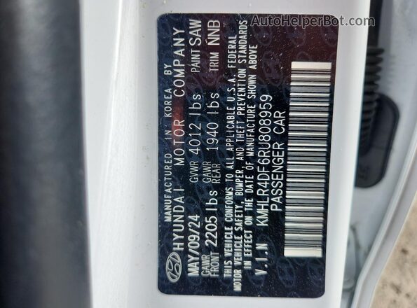 KMHLR4DF6RU808959 2024 HYUNDAI ELANTRA White VIN կոդի պիտակի տեսք