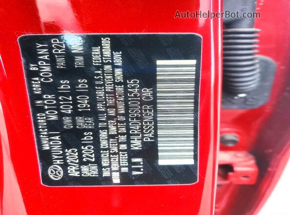 KMHLR4DF9SU015435 2025 HYUNDAI ELANTRA Красный Вид наклейки с VIN-кодом