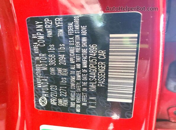KMHLS4AG0PU574896 2023 HYUNDAI ELANTRA Red Vista del compartimento del motor