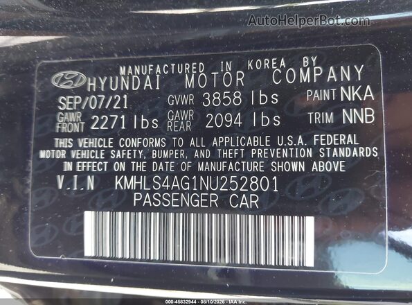 KMHLS4AG1NU252801 2022 HYUNDAI ELANTRA Black Вид підкапотного простору