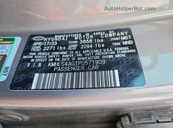 KMHLS4AG1PU571909 2023 HYUNDAI ELANTRA Gray VIN sticker view