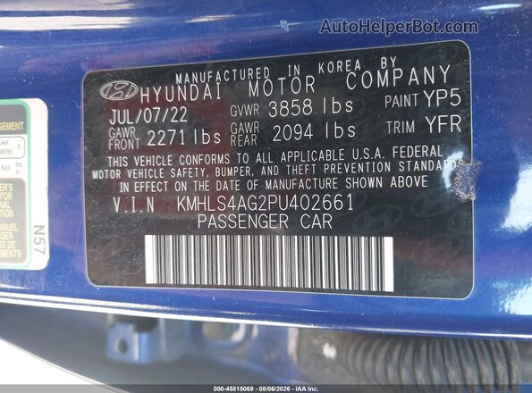 KMHLS4AG2PU402661 2023 HYUNDAI ELANTRA Blue Widok komory silnika