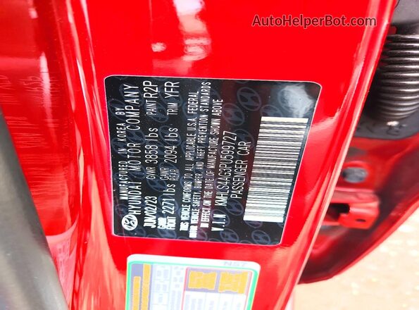 KMHLS4AG3PU599727 2023 HYUNDAI ELANTRA Красный Вид наклейки с VIN-кодом