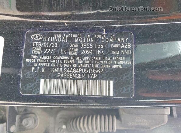 KMHLS4AG4PU519562 2023 HYUNDAI ELANTRA Черный Вид наклейки с VIN-кодом